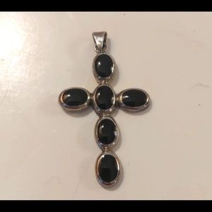 🖤Black Onyx 925 Sterling Silver Cross🖤 Vintage.